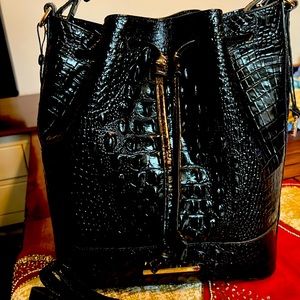 New  Brahmin Marlowe crocodile embossed bucket bag